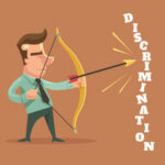 Man shooting an arrow towards the word discrimination Man shooting an arrow towards the word discrimination