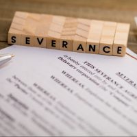 Severance Pay concept with agreement document on wooden board