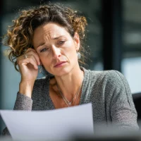 Professional Woman in Office Reacts to Termination Letter While Seated at Her Desk During Working Hours Professional Woman in Office Reacts to Termination Letter While Seated at Her Desk During Working Hours